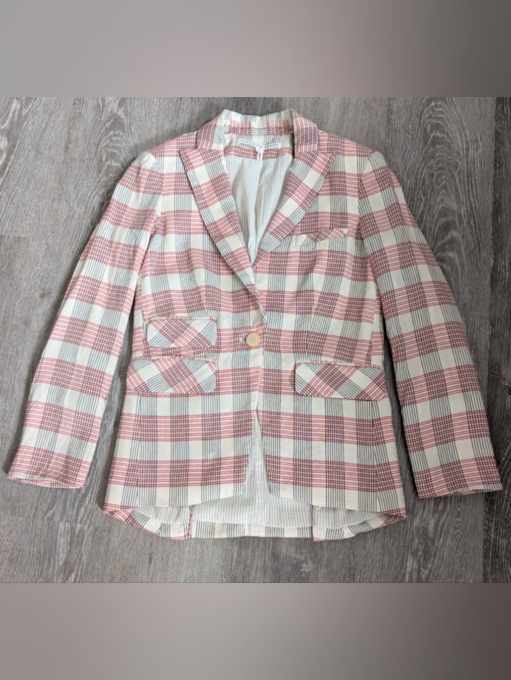 Designer Veronica Beard Red and White Khan Plaid Jacket, Sz. 0